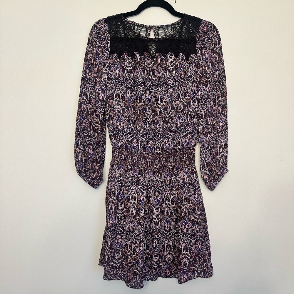 Joie Multicolor Paisley Print Drop Waist 100% Silk Dress Lace Neckline Sz XS